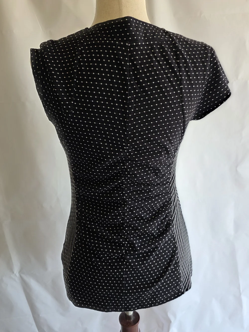 Anthropologie Postmark‎ Ruched Polka Dot Sweetheart Cap Sleeve Top Medium
